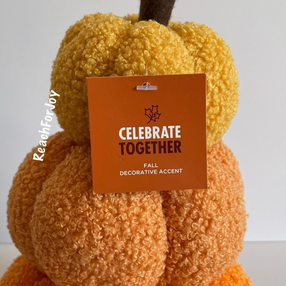 Decorative Fabric Pumpkins Fall Three Stack Pillow Plush Halloween Orange Yellow - Picture 2 of 5